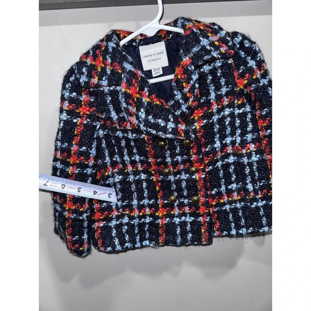 Janie and Jack Plaid Boucle Jacket Girls 18-24 Month Double Breasted Gold Button